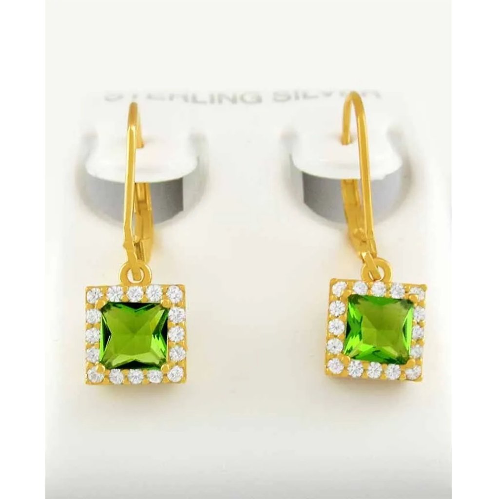 Created 1.20 Cts Peridot & W/Sapphire Earrings .925 Silver(Yellow)